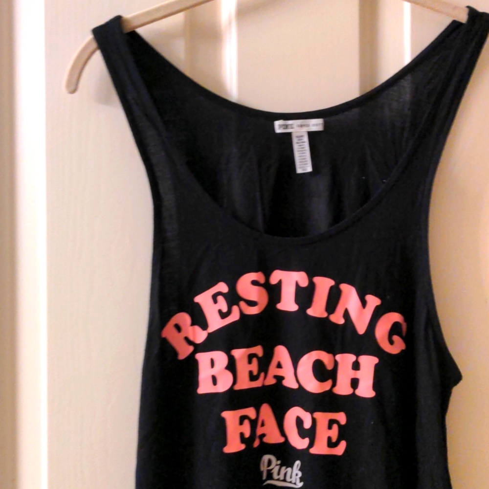 ❤️ PINK Tank Top XSm Resting Beach Face